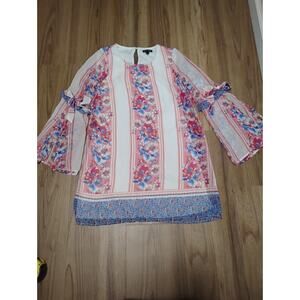 As U Wish A-line bell sleeve loose fit dress floral and stripe print Multicolor